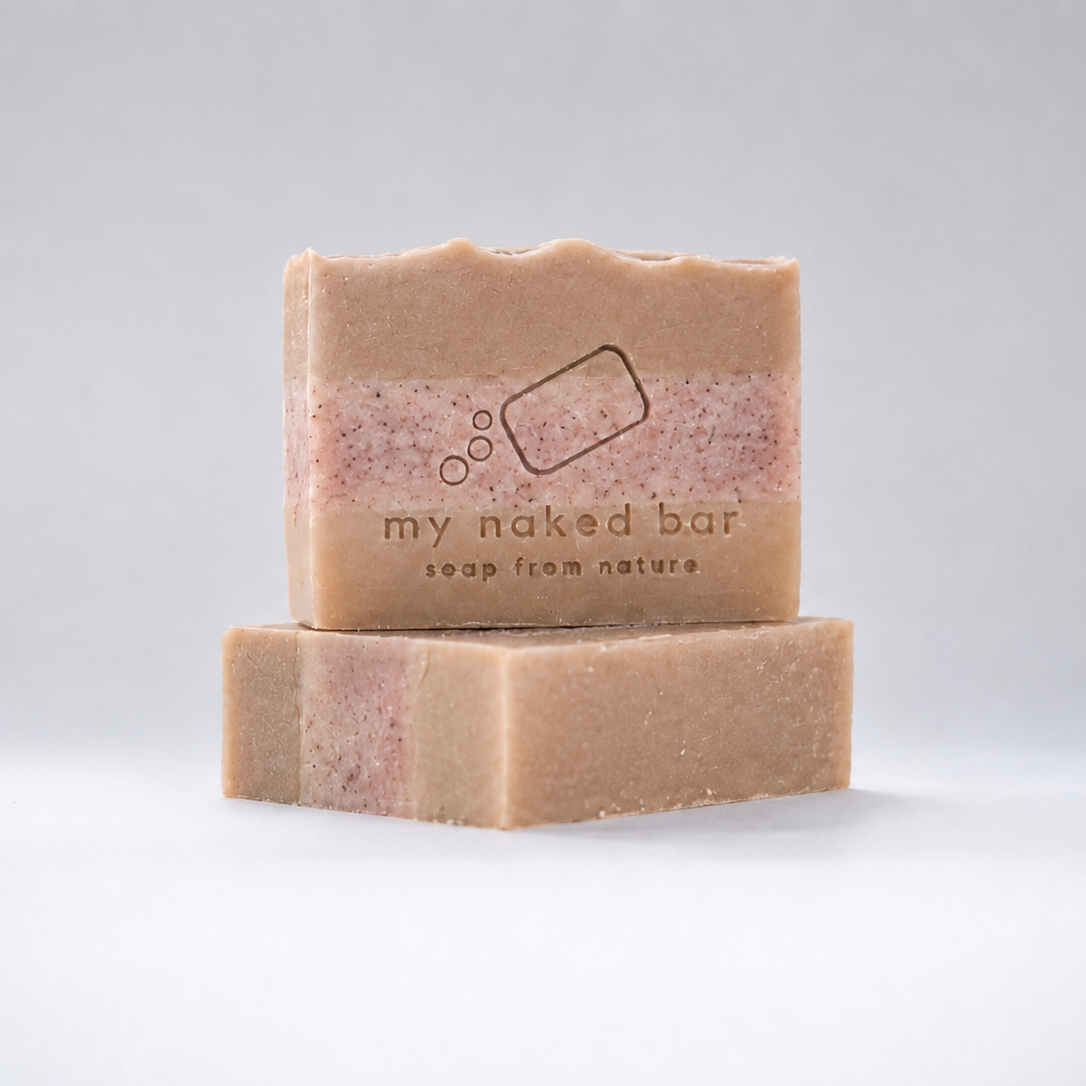 Front view of Matcha Azuki Soap Bar stacked on top of another bar lying down