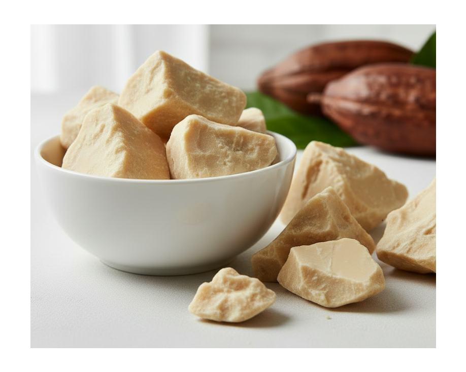 Unrefined cocoa butter in a bowl